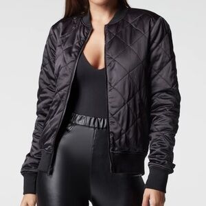 Blanc Noir Quilted Black Bomber Jacket Reversable